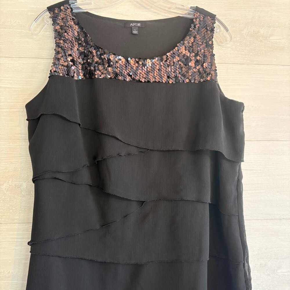 Apt. 9 Black Tiered Layered Sleeveless Sequined Scoop Neck Tank Blouse Size S